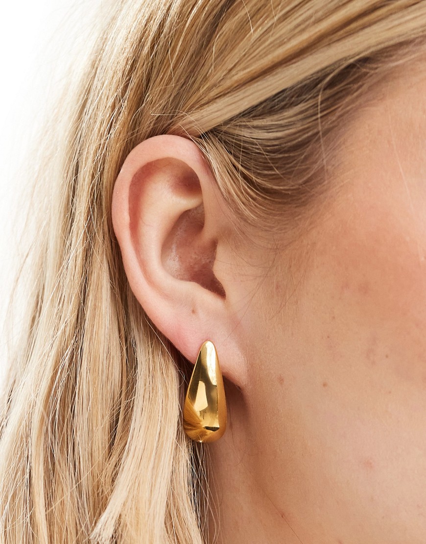 30mm waterproof stainless steel stud earrings with tear drop design in gold tone
