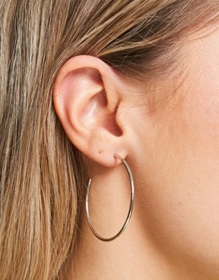 ASOS DESIGN 35mm hoop earrings in skinny minimal design in silver tone