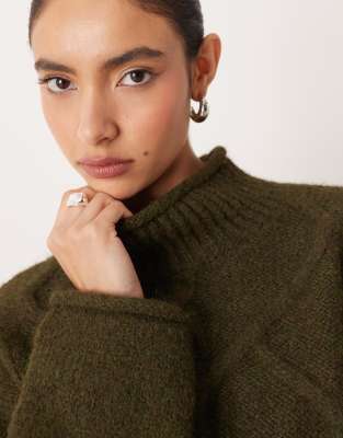 Asos Design 3d Cable Boxy High Neck Sweater In Black