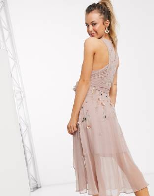 asos salon 3d floral embellished midi dress
