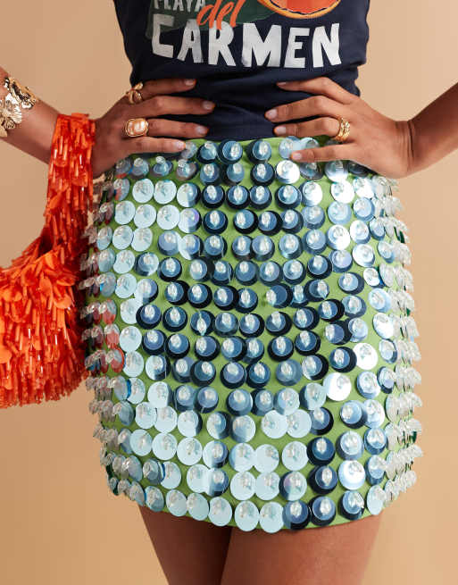 ASOS DESIGN 3D embellished mini skirt in green