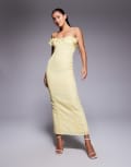 [ASOS DESIGN] ASOS DESIGN 3D floral bust corset linen look midi dress in yellow 16 YELLOW