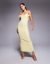 ASOS DESIGN crochet cami midi dress with iridescent droplet sequins in khaki