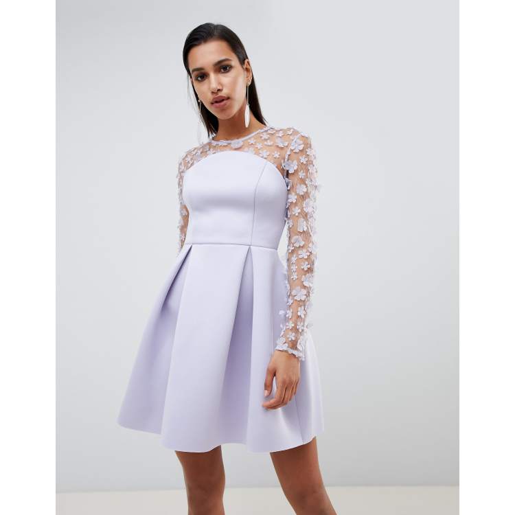 Asos design 3d floral lace 2025 bandeau scuba prom midi dress