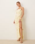 [ASOS DESIGN] ASOS DESIGN 3D floral linen blend maxi dress in pastel yellow 12 Pastel Yellow