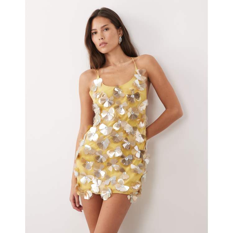 yellow sequin dress asos ASOS DESIGN embellished mini dress in yellow