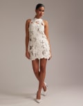 [ASOS DESIGN] ASOS DESIGN 3D floral shift mini dress in ivory-White 14 IVORY