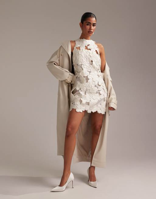 ASOS DESIGN 3D floral shift mini dress in ivory
