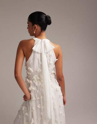 ASOS DESIGN 3D floral statement halter maxi wedding dress in ivory | ASOS