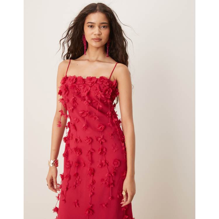 ASOS DESIGN 3D flower cami strap maxi dress in pink ASOS