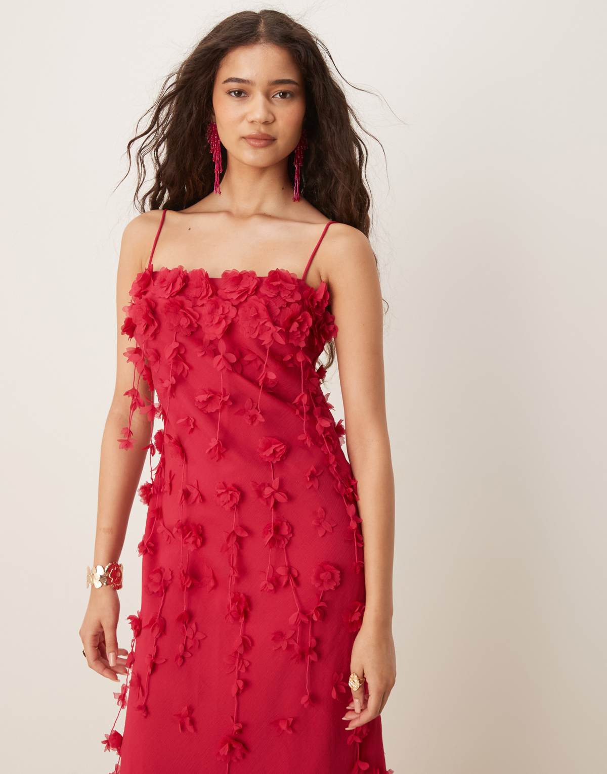 ASOS DESIGN 3D flower cami strap maxi dress in pink