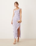 [ASOS DESIGN] ASOS DESIGN 3D flower draped ruffle sleeve midaxi dress with open back in lilac-Purple 16 LILAC