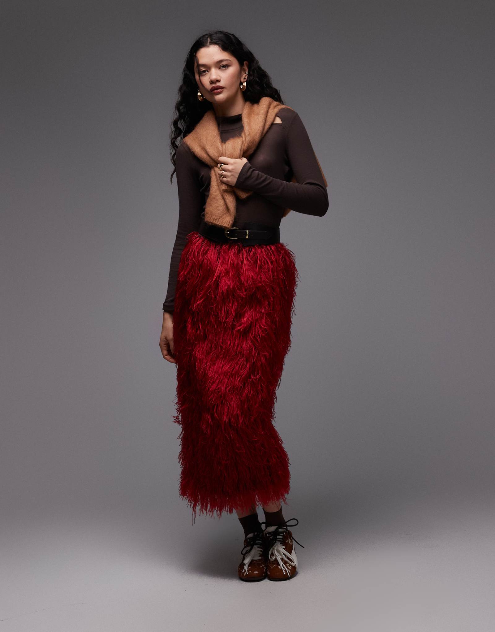 Красная юбка-карандаш миди с 3D-бахромой от ASOS DESIGN