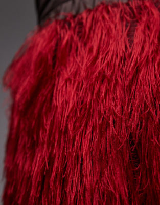 Asos Design 3d Fringe Midi Pencil Skirt In Red