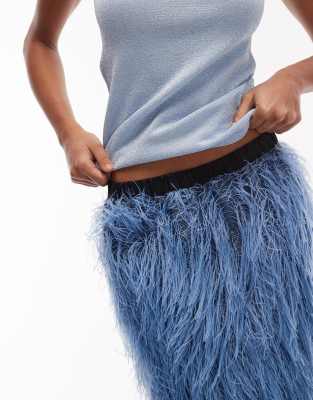 Asos Design 3d Fringe Pencil Midi Skirt In Blue