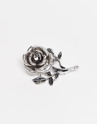 Asos Design 3d Rose Brooch In Metallic