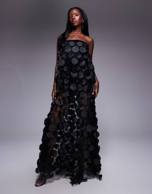 Asos Design 3d Spot Bandeau Maxi Dress In Black