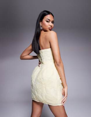 Shop Asos Design 3d Textured Flower Mini Dress With Molded Hip Detail In Yellow