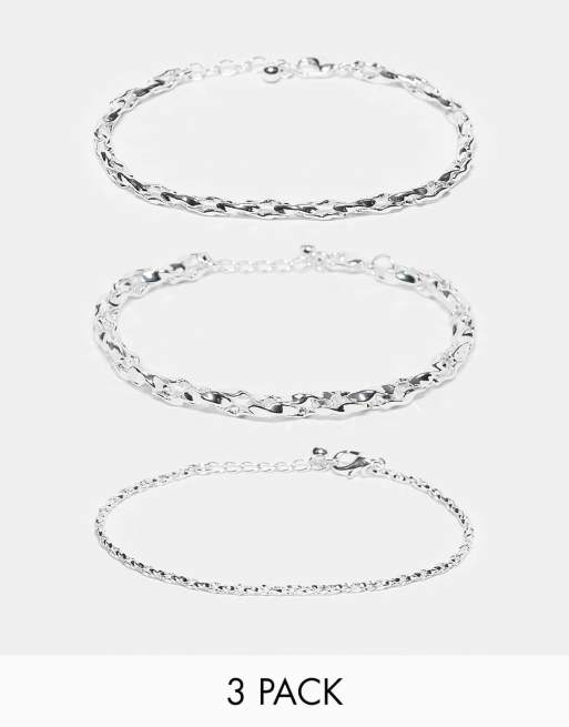 ASOS DESIGN – 3er-Pack Armbänder in Silber-Optik