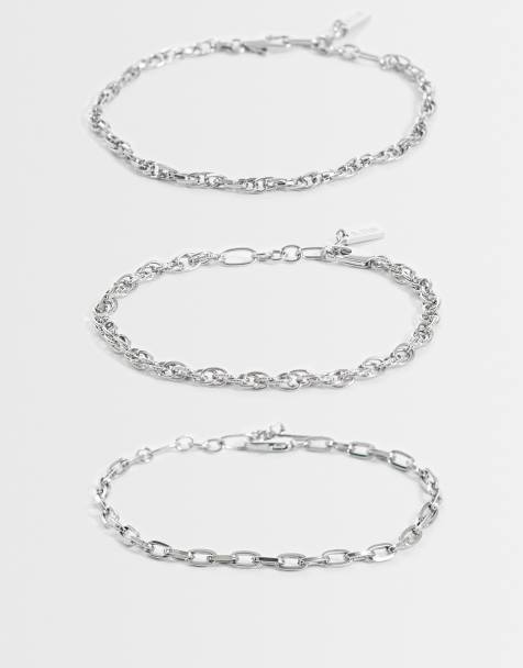 ASOS DESIGN 3er-Pack Armbänder mit gemischten Ketten in Silber - view 1