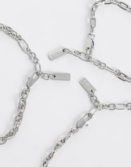 ASOS DESIGN 3er-Pack Armbänder mit gemischten Ketten in Silber, 3 von 3