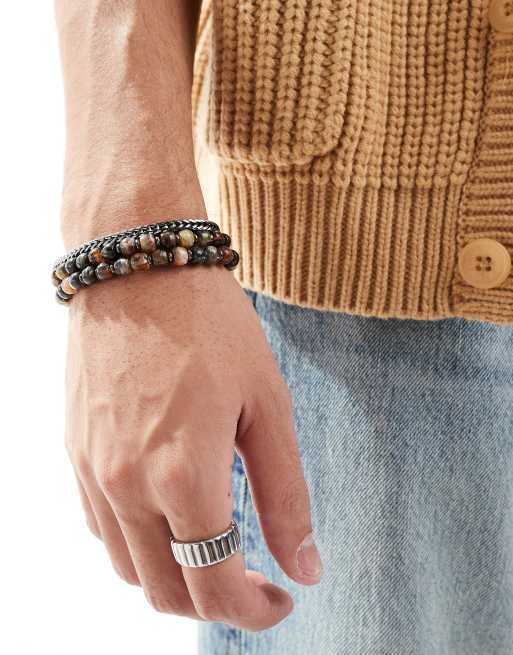ASOS DESIGN – 3er-Pack Armbänder mit mehrfarbigem Zierperlen- und Kettendesign