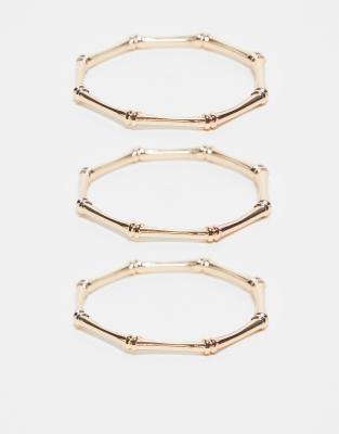 ASOS DESIGN - 3er-Pack Armreife in Goldoptik mit Bambus-Detail-Goldfarben