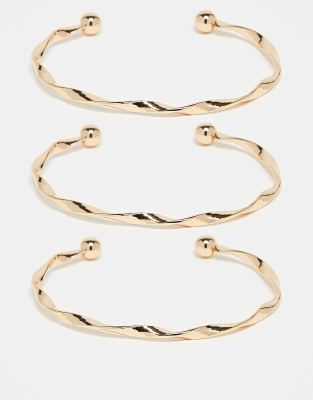 ASOS DESIGN - 3er-Pack Armreife in verschiedenen Formen-Goldfarben