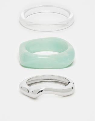 ASOS DESIGN - 3er-Pack Armreife mit verschiedenen Kunstharz-Designs und in Silber-Optik-Neutral