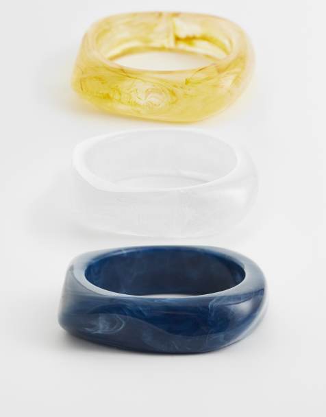 ASOS DESIGN – 3er-Pack Armreifen aus Kunstharz in Transparent und Blau - view 1