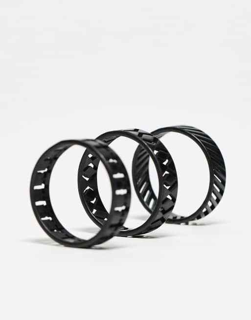 ASOS DESIGN – 3er-Pack Bandringe in Mattschwarz mit Zierausschnitten im Kreuz-Design, 4 von 4