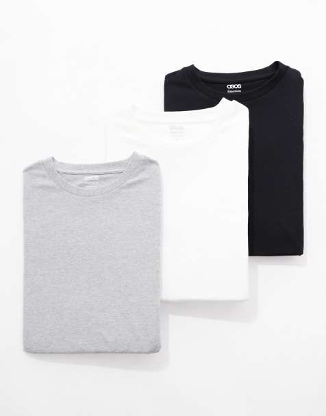 ASOS DESIGN – 3er-Pack Basic-T-Shirts in meliertem Grau, Schwarz und Weiß mit Regular-Fit-Schnitt - view 1