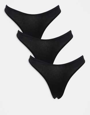 ASOS DESIGN - 3er-Pack Baumwoll-String-Tangas in Schwarz