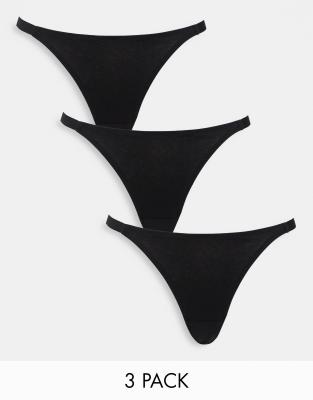 Thumbnail - ASOS DESIGN - 3er-Pack Baumwoll-Tangas in Schwarz