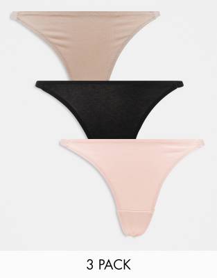 ASOS DESIGN - 3er-Pack Baumwoll-Tangas in Taupe, Rosa und Schwarz-Bunt