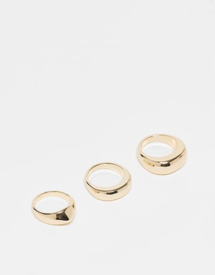 ASOS DESIGN - 3er-Pack bauschige minimalistische Ringe in Goldoptik-Goldfarben