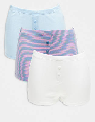 ASOS DESIGN - 3er-Pack Boxershorts in Blau, Creme mit Lochmuster und Lila gestreift-Bunt