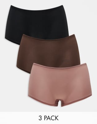 ASOS DESIGN - 3er-Pack Boyshorts aus superweichem Netzstoff in neutralen Farben-Bunt