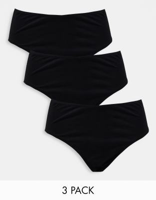 ASOS DESIGN - 3er-Pack brasilianische Baumwoll-Slips in Schwarz mit hohem Bund-Black