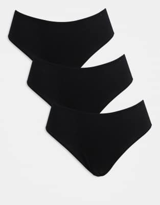 ASOS DESIGN - 3er-Pack brasilianische Slips aus Baumwolle in Schwarz mit mittlerer Abdeckung