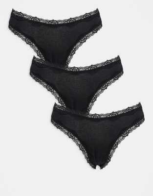 ASOS DESIGN - 3er-Pack Brazilian-Slips mit Spitzenborte-Schwarz
