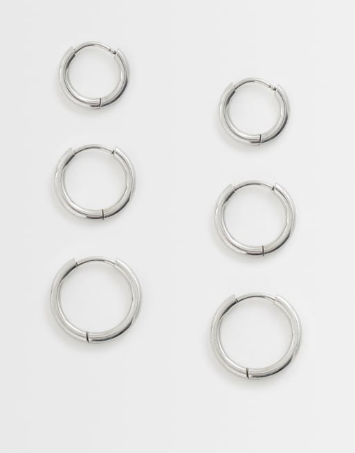 ASOS DESIGN – 3er-Pack Creolen aus wasserfestem Edelstahl in Silberoptik mit abgestuften Größen, 2 von 4