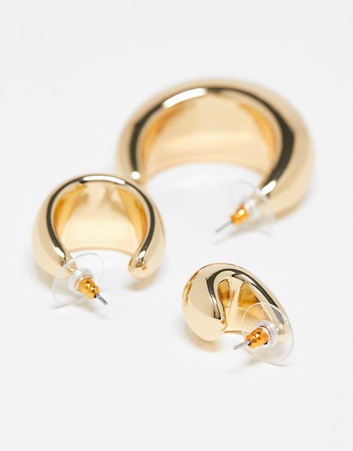 ASOS DESIGN – 3er-Pack Creolen in Gold mit breitem, glattem Design, 4 von 4