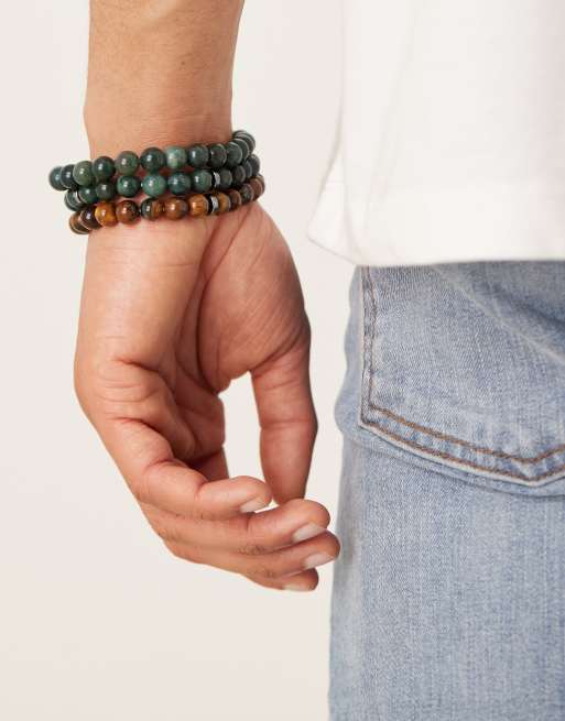 ASOS DESIGN – 3er-Pack Festival-Armbänder mit Halbedelstein-Perlen in neutralen Farben, 3 von 3