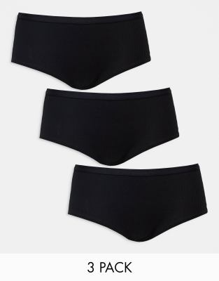 ASOS DESIGN - 3er-Pack gerippte Slips in Schwarz