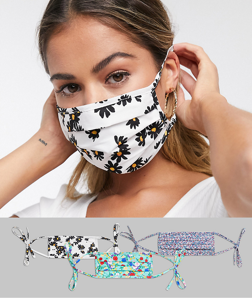 ASOS DESIGN – 3er-Pack Gesichtsmasken mit Blumendruck-Mehrfarbig