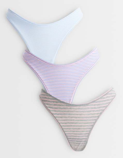 ASOS DESIGN – 3er-Pack gestreifte Tangas in Flieder und Rosa - view 1