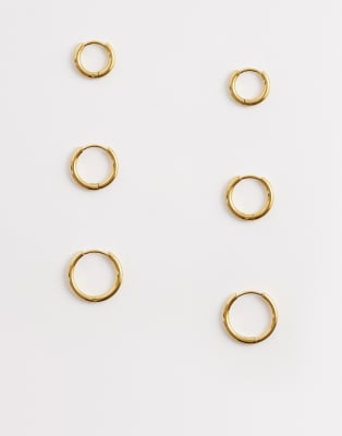 ASOS DESIGN - 3er-Pack goldfarbene Creolen aus wasserfestem Edelstahl in abgestuften Größen