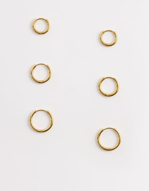 ASOS DESIGN – 3er-Pack goldfarbene Creolen aus wasserfestem Edelstahl in abgestuften Größen - view 1