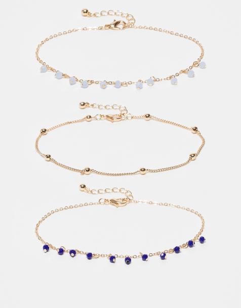 ASOS DESIGN – 3er-Pack goldfarbene Fußkettchen mit Perlenanhängern - view 1